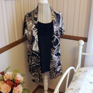 One piece ruffled top and cardigan